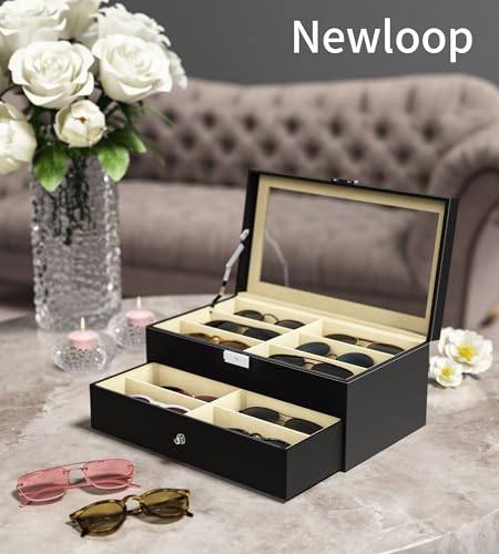 NEWLOOP Sunglasses Organizer Multiple Pairs of Glasses Display Case Sunglass Hard Shell Storage Box for Women Men 12/16 Slots