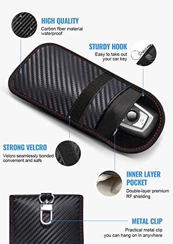 Faraday Bag for Key Fob(2 Pack), Faraday Cage Protector, Car RFID Signal Blocking Key Fob Protector, Double-Layers of Shielding Carbon Fiber Material Anti-Theft Faraday Pouch