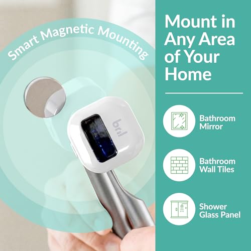 UV-C Toothbrush Sanitizer and Holder – Wall Mounted, Rechargeable, 30-Day Battery, Magnetic Mount, Fits Electric and Manual Brushes, Portable Travel Case, Auto-Shutoff – White