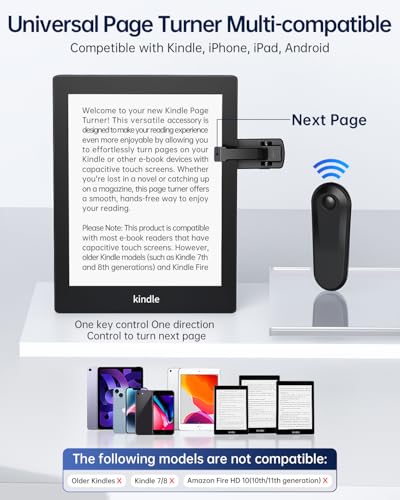 Kindle Holder with Remote Page Turner | Hands-Free Stand for Reading in Bed or Desk – Compatible with Kindle Paperwhite, Oasis, iPad, iPhone, and More | Fits Devices from 4.5” to 10”