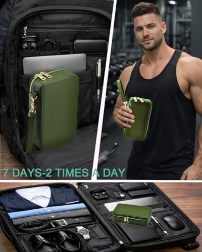 Travel Pill Organizer AM PM, Weekly Pill Case with Portable Zippered Pouch & Wrist Strap, 7 Day 14 Compartments Medicine Box for Vitamins, Supplements, BPA-Free, Gift for Women & Seniors