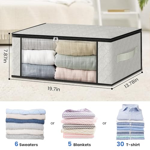 HomeHacks 3-Pack Clothes Organizer Storage Bags, 35L Storage Bins, White | Foldable Storage Box Container with Zippers, Clear Window, Reinforced Handles for Closet, Dorm, Pillows, Bedding, Sweater