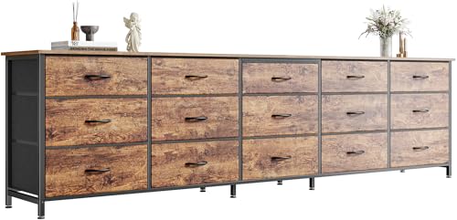 78.7 inch Long Dresser for Bedroom, 15 Drawer Fabr... (Rustic Brown | Fabric)