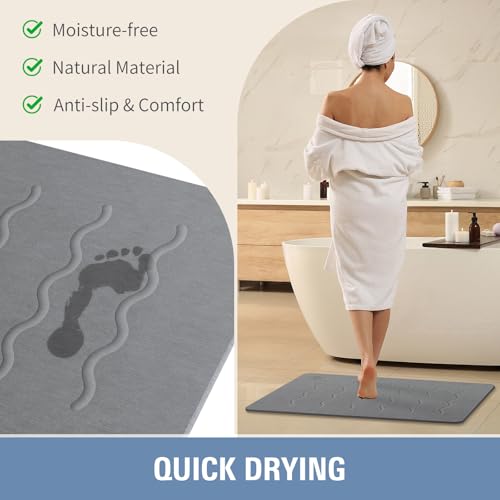 32"x 20" Stone Bath Mat Large, Diatomaceous Earth Bath Mat for Bathroom Quick Drying Absorbing, Long Non-Slip Diatomite Hard Stone Shower Mat Instant Dry(Dark Grey)