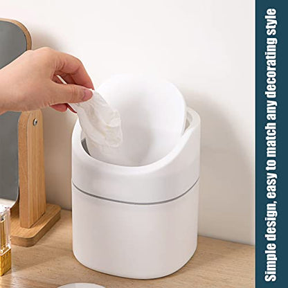 Mini Desk Trash Can with Swing Lid, 0.5gal, Includes 180 Bags, White | Compact 2L plastic bin with smooth edges and odor-covering swing lid, includes 180 fitted bags for desks and bedrooms