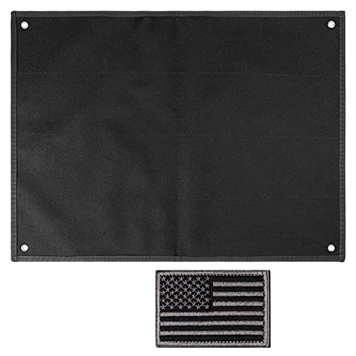 Tactical Board Patch Organizer Holder Display with Loop Surface, Steel Ring and Flag Patch (M: 85 x 70CM/ 33" x 27.5" x 17.7", Black + Flag)