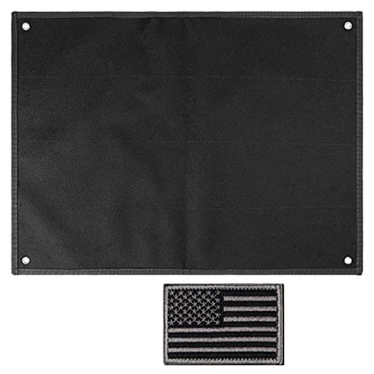 Tactical Board Patch Organizer Holder Display with Loop Surface, Steel Ring and Flag Patch (M: 85 x 70CM/ 33" x 27.5" x 17.7", Black + Flag)
