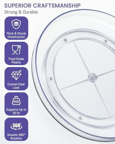 4 Pack 9 Inch Elegant Clear Turntable Acrylic Lazy Susan, Non-Skid Rotating | Smoothly Kitchen Spice Rack, Cabinet Pantry Organization Storage, Refrigerator, Vanity Makeup, Bathroom Countertop Organizer