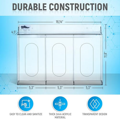 LLC Clear Acrylic Medical Organizer Hygiene Station with Lid - 3 Compartment Glove Dispenser Wall Mount Container for Face Masks, Hairnet, Glovebox - Hair Net Dispenser