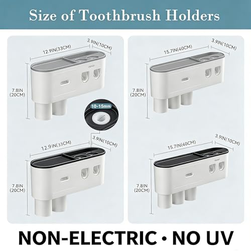 Toothbrush Holders for Bathrooms Wall Mounted, 6 Slot Toothbrush Holder with 2 Automatic Toothpaste Dispensers, 2 Magnetic Cups, Large Capacity Bathroom Organizer, Wall Storage with Drawer