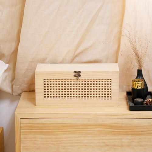 JJSQ Cable Management Box, Large Cable Box Hider for Power Strip & Router, Natural Wooden Cord Organizer Box, Cable Storage Box to Hide Cords, Desk Cord Organizer 12.6 × 5.1× 5.5 in