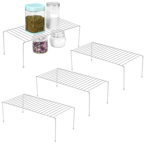 Kitchen Cupboard Shelf Wire Rack - 4 Pack Cabinet... (Silver | Metal)