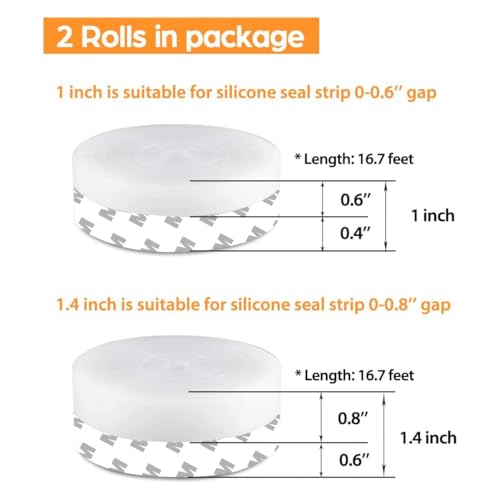 33.5 Ft Weather Stripping Door Seal Strip, Silicone Tape for Draft Stopper, Self Adhesive Shower Door Bottom Seal and Insulation Strip for Door Frame, Windows and Glass Gaps (Transparent, 25+35mm)