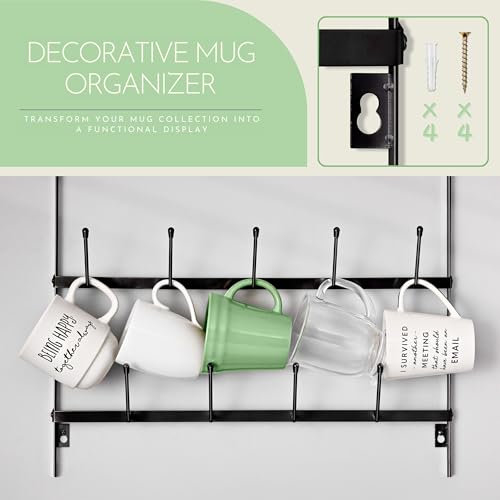 Sorbus Mug Rack for Wall - Large Rustic Coffee Mug Holder Wall Mount with 27 Hooks, Coffee Cup Display Rack, 6-Tier Metal Mug Organizer for Home, Kitchen & Bar, Coffee Station, Dining Room