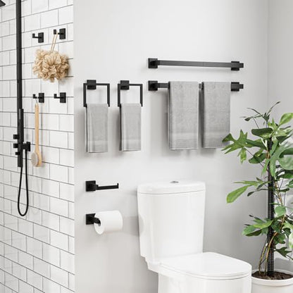 10-Pieces Matte Black Bathroom Accessories, 24 Inch Bathroom Hardware Set | SUS304 Stainless Steel Bath Towel Bar Set, Towel Racks for Bathroom Wall Mounted