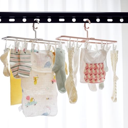 Clothes Drying Racks 2 Pack Small Folding Portable Underwear Hangers with 12 Clips 360° Rotatable Hook for Socks Drying Towels Bras Baby Clothes Gloves Plast 3 pcs Traceless Hook.