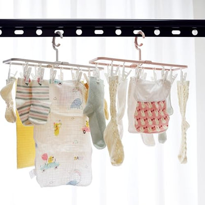 Clothes Drying Racks 2 Pack Small Folding Portable Underwear Hangers with 12 Clips 360° Rotatable Hook for Socks Drying Towels Bras Baby Clothes Gloves Plast 3 pcs Traceless Hook.