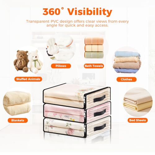 SpaceWhisper Clear Sheet Storage Bags, 8 Pack, 15.7 x 13.8 x 3.9 in | Sheet organizers and storage, zippered closure, thick plastic, reinforced handles, clothes, blankets, under-bed storage