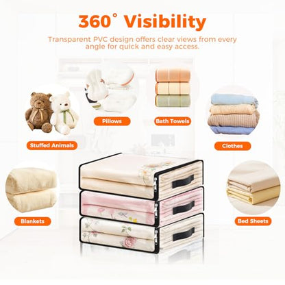 SpaceWhisper Clear Sheet Storage Bags, 8 Pack, 15.7 x 13.8 x 3.9 in | Sheet organizers and storage, zippered closure, thick plastic, reinforced handles, clothes, blankets, under-bed storage