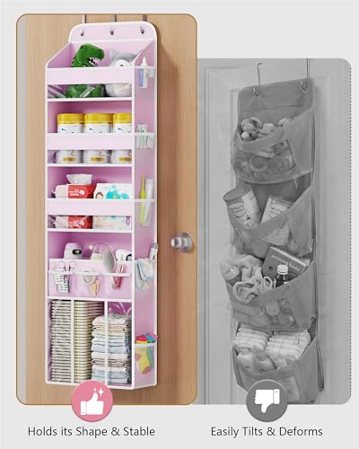 5-Tier Over the Door Organizer, Baby Clothes Organizer for Nursery | with Removable Storage Caddy, Clear Pockets, Side Mesh Compartments, Hanging Behind Door Storage, Damage-Free Installation