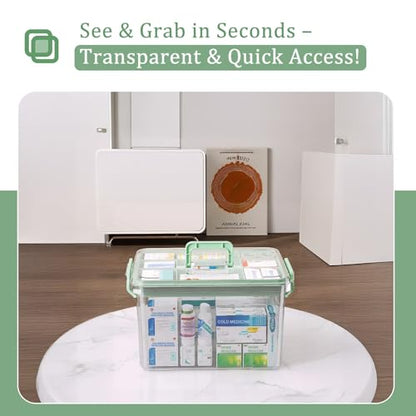 ANYPROLUS 15QT Clear Medicine Organizer Box with Handle, Plastic Medicine Container with Tray First Aid Box Empty, Thickened Medicine Storage Organizer Multipurpose Medication Organizer Storage