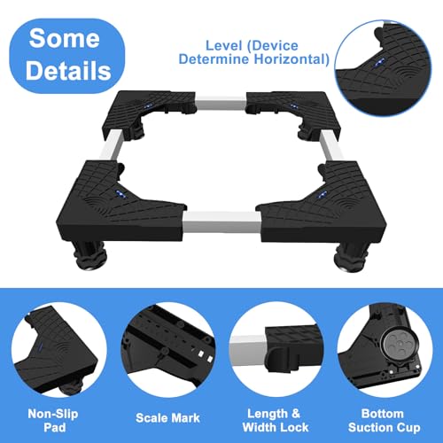 Mini Fridge Stand Adjustable Universal Base with 4 Strong Feet Washer Dryer Pedestal for Small Refrigerator, Portable Compact Washer or Dryer, Black
