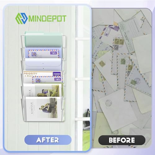 MINDEPOT 6 Pockets Acrylic Wall File Organizer Clear File Holder for Office | Acrylic Wall File Organizer Clear File Holder for Office