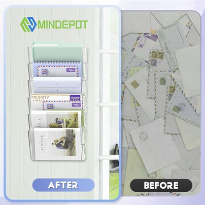 MINDEPOT 6 Pockets Acrylic Wall File Organizer Clear File Holder for Office | Acrylic Wall File Organizer Clear File Holder for Office