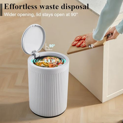 Small Bathroom Trash Can with Lid 2.1 Gallon Plastic Garbage Can White | Sturdy Stylish Decor Trash Bin with Trash Bags Round Wastebasket with Pop-Up Lid for Kitchen Bedroom Office College Dorm