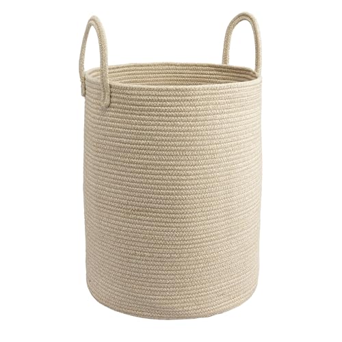 Woven Cotton Rope Laundry Basket, 15" x 20" Laundry Hamper, Oatmeal | Rope storage basket for dirty clothes, toys and blankets. Perfect for bathroom, baby nursery and living room storage.