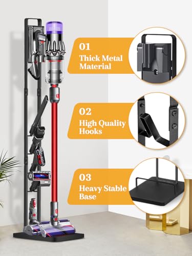 Vacuum Stand for Dyson V15 V12 V11 V10 V8 V7 V6, M... (Black | Metal)