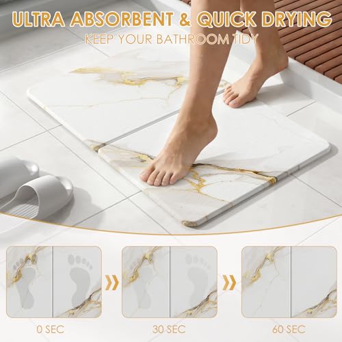 Foldable Stone Bath Mat - 24"x16" Fast-Drying Diatomaceous Earth Stone Shower Mat for Bathroom & Kitchen - Absorbent Non-Slip Diatomite Floor Mat - Eco-Friendly, Easy-Store Minimalist Home Decor