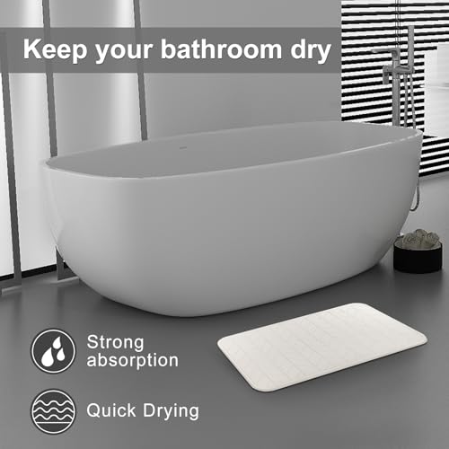 JUERLEN 2 Pack Diatomaceous Earth Shower Mat, Stone Bath Mat, Nonslip Super Absorbent Fast-Drying Hard Bath Mat for Bathroom Shower Floor, 24 x 16 inch, Grey and White Arrow Design