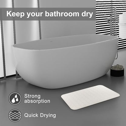 JUERLEN 2 Pack Diatomaceous Earth Shower Mat, Stone Bath Mat, Nonslip Super Absorbent Fast-Drying Hard Bath Mat for Bathroom Shower Floor, 24 x 16 inch, Grey and White Arrow Design