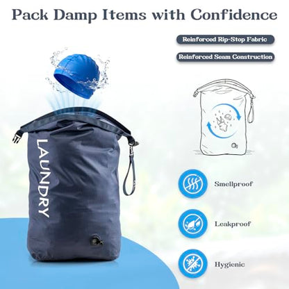 Travel Laundry Bag, Vacuum Compression Dirty Clothes Travel Bag | Waterproof Wet/Dry Space-Saving Laundry Storage Organizer, Smell Proof Storage Bag for Clothing, Swimming, Yoga, Gym, Camping