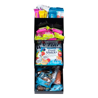 Inevibe Condiment Holder Station and Organizer, 3 Tier Compartments | Black Acrylic Caddy Storage Rack for Condiments, Sauce Packets, and Coffee Stand Display in Bar, Restaurant, Cafe, Home