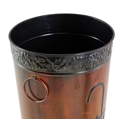 Deco 79 Metal Umbrella Stand with Umbrella Image and Handles, Set of 2 21", 17"H, Brown