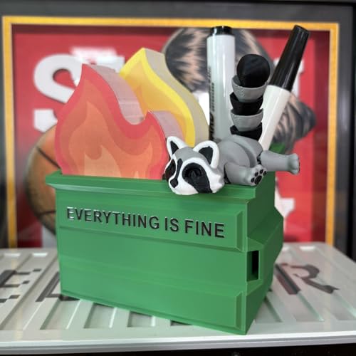 Funny Garbage Can Fire Pen Holder with 300 Sticky Notes – Cute Desk Organizer for Office, White Elephant Gag Gift for Coworkers, Men, Women – Unique Office Supplies & Decor