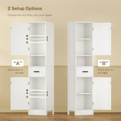 67" H Bathroom Storage Cabinet with Barn Doors & Adjustable Shelves, Bathroom Cabinet with Drawer, Narrow Bathroom Storage Unit, Floor Cabinets for Living Room, Kitchen, White