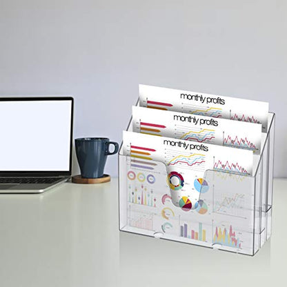 Acrimet Horizontal Triple File Folder Organizer Sorter, Letter Size, Clear | 3 compartments to separate and organize documents, folders and papers