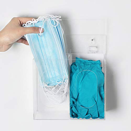 MyGift Premium Clear Acrylic Personal Face Mask Storage Box, Wall Mounted Disposable Glove Dispenser Container with 2 Compartments