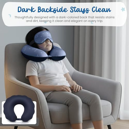 Child Travel Sleep Mask and Pillow Set - 2 in 1 Cute Character Design for Kids Rest, Naps and Relaxation. Soft Comfort with Bag Cover, Perfect for Flights, Car Trips 33cm (Blue)