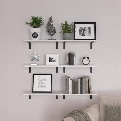 White Floating Shelves Set of 6,Wood for Bedroom,Modern Wall Decor,Bathroom Storage,Book Living Room[Upgraded]-White (HM011A)