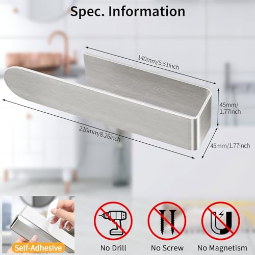 Adhesive Hand Towel Holder 2 Pack, Brushed Nickel 8 Inch Bars | Wall Mounted Towel Holder for Bathroom, Self Adhesive Square Stick on Towel Bar Wall for Kitchen Cabinet RV