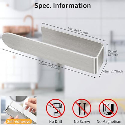 Adhesive Hand Towel Holder 2 Pack, Brushed Nickel 8 Inch Bars | Wall Mounted Towel Holder for Bathroom, Self Adhesive Square Stick on Towel Bar Wall for Kitchen Cabinet RV