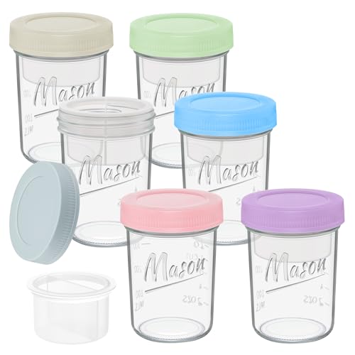 16oz Overnight Oats Containers with Lids, 6 Pack Glass Mason Jars