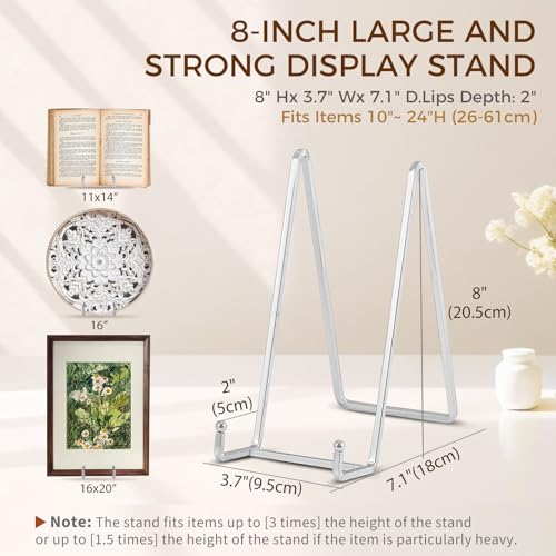 Plate Holder Easel Display Stand - 8 inch Metal Plate Stands for Display - Tabletop Picture Stand - Silver Iron Easels for Display Pictures | Photo Frames | Book | Decorative Plates | Plaque -2 Pack