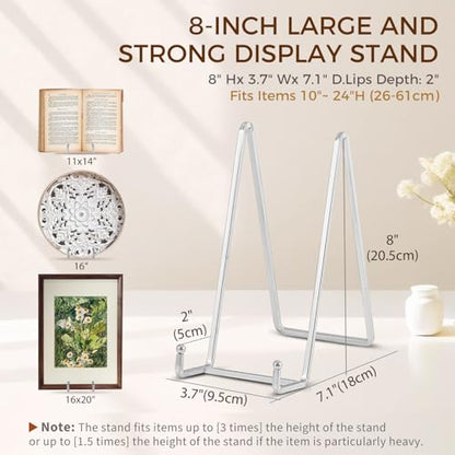Plate Holder Easel Display Stand - 8 inch Metal Plate Stands for Display - Tabletop Picture Stand - Silver Iron Easels for Display Pictures | Photo Frames | Book | Decorative Plates | Plaque -2 Pack