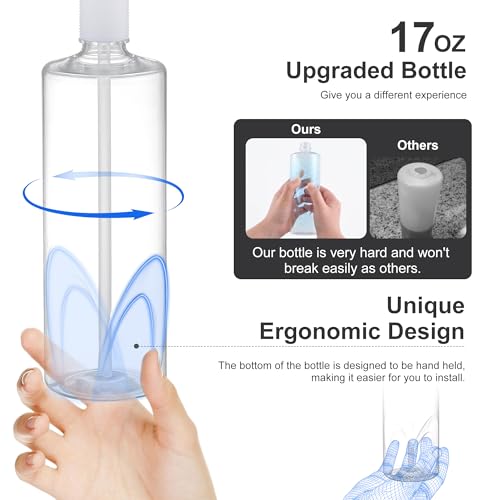 Built in Sink Soap Dispenser or Lotion Dispenser for Kitchen Sink, Brushed Nickel ABS Pump Head, with 17 Ounce Large PET Soap Bottle