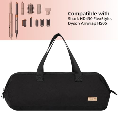 NISHEL Hair Tools Travel Bag Dryer Curling Iron Attachment Organizer Case | Portable case stores hair dryer, curling iron, air wrap attachments, and styling tools for trips or storage, Black